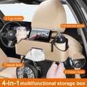 Car Rear Backseat Extra Multifunctional Drink Cup Holder Organizers With Tissue Storage Box Organizer & Hooks For Car Seat Back, Beige