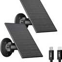 2W Solar Panel for Security Camera Outdoor, USB/USB-C Charger with IP65 Waterproof, 360 Adjustable Mount & 7.2ft Cable, Compatible with Rechargeable Battery Cameras (2 Pack, Black)