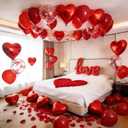 Valentines Day Decorations Set Love Balloons and Red Heart Balloons With Fake Rose Petals for Valentines Day Galentines Party Decorations Proposal Wedding Anniversary Decor