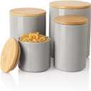 Sweejar Kitchen Canisters Ceramic Food Storage Jar Set, Stackable Containers with Airtight Seal Wooden Lid for Serving Ground Coffee, Tea, Herbs, Grains, Sugar, Salt - Set of 4 (Gray)