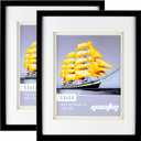 Yaetm 11x14 Double Floating Mat Picture Frame Set of 2, Display Picture 8x10 with Ivory Double Mat, Polished High Definition Real Glass, Wall Mounting Photo Frames, Black/White