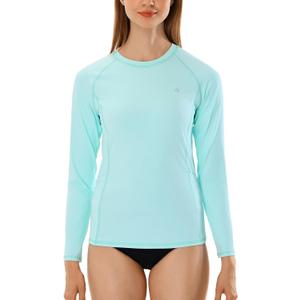 HODOSPORTS Rash Guard for Women UPF 50+ Swim Shirt with Pockets Sun Protection Shirts Lightweight Long Sleeve (Blue, M)