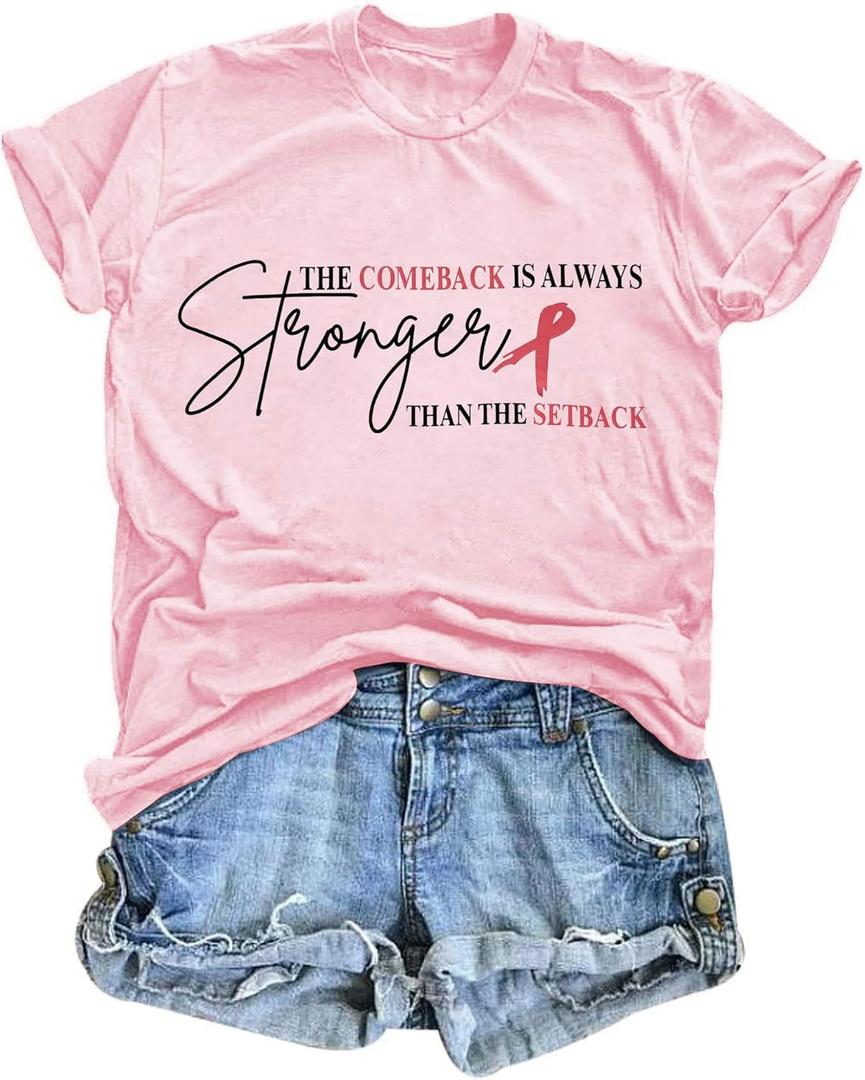 Breast Cancer Awareness Shirt for Women Pink Ribbon T Shirt Heart Graphic Hope Tee Tops (Pink, S)