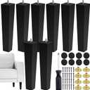 TURSTIN Set of 8 Furniture Legs 12 Inch Square Solid Wood Couch Legs Replacement Sofa Leg Mid Century Furniture Feet for Armchair Bed Dresser Cabinet Include Installation Hardware, Black