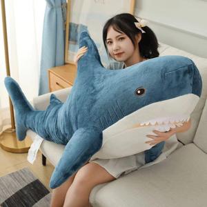 39.4 Inch XXL 15% Chubbier Weighted Giant Shark Stuffed Animal,Soft Chonky Shark Toys Shark Plush Pillows Stuffed Shark for Brave Boy's and Girl's Room Dcor,Perfect Stress Relief for Women (Blue)