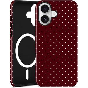 Jusy Compatible with MagSafe Polka Dot Case for iPhone 16, Cute Christmas Polka Dots Magnetic Phone Case, Soft TPU and Hard PC Protective Phone Cover for Women GirlsShiny - Burgundy