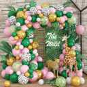 Safari Pink Balloon Garland Kit, Dark Green Pink White Cow Gold Leopard Animal Print Jungle Balloon Arch with Turtle Leaves for Girls Wild One Theme Birthday Baby Shower Party Decorations Supplies