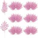 60 Pcs Christmas Tree Picks and Sprays, Glitter Stems and Artificial Glitter Pine Needles, Christmas Tree Filler Decorations for Xmas Trees Wreaths Vase DIY Holiday Party Wedding Home Decor(Pink)