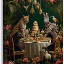 Zeuiwr Tropical Animal Framed Wall Decor, Maximalist Wild Animal Canvas Wall Art, Leopard Zebra Bear Bird Animal Tea Party Pictures Prints Artwork for Home Living Room Bedroom Decor, 11x14 Inches
