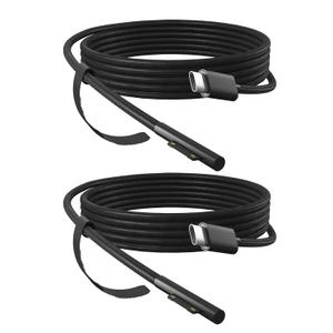 P45W 15V 3A Compatible with Microsoft Surface Pro 3/5/6/7Go3/2/1 Laptop 4/3/2/1 Type-C to Surface Nylon Braided Cable Power Supply USB-C Charger Cable - 2-Pack Black 6.6ft