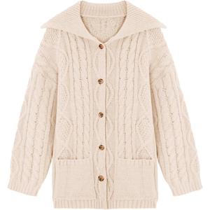 Saodimallsu Womens Cable Knit Cardigan Sweaters Fall Oversized Long Sleeve Button Open Front Knit Sweater Coats (Beige)