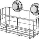 SANNO Suction Cup Shower Caddy Bath Wall Shelf, Deep Bathroom Basket Large Shower Caddy Bath Organizer Kitchen Storage Basket for Gel Holder Bathroom Storage Shampoo, Conditioner -Stainless steel