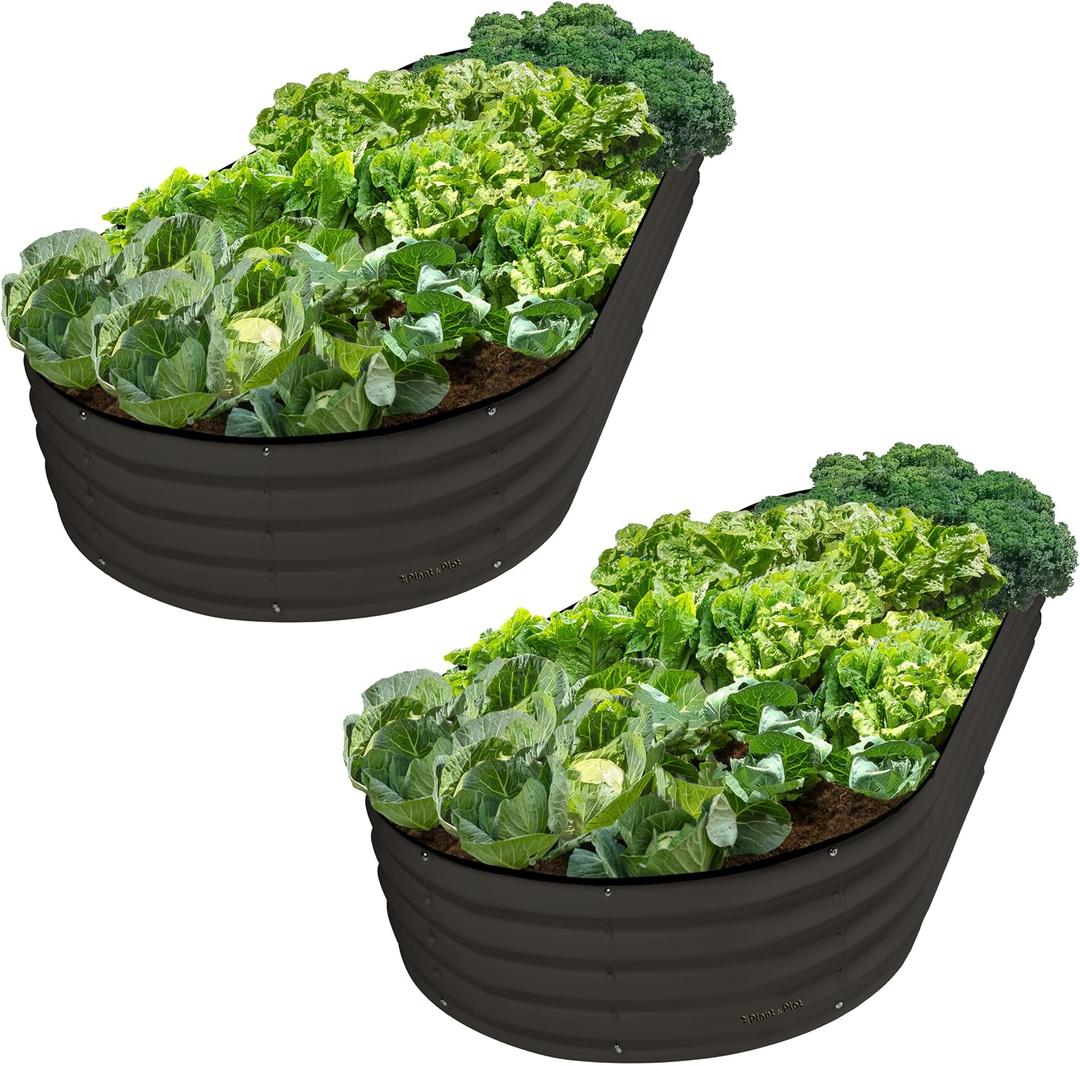 Plant & Plot Galvanized Raised Garden Beds Outdoor // 8×4×1 ft (2-Pack) Planter Raised Beds for Gardening, Vegetables, Flowers // Large Metal Garden Box // Patented Tool-Free Design (Black)