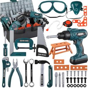 Kids Tool BoxZealous 48 PCS Pretend Play Tools Toys for Toddler,Electric Drill Kids Tool Kit for Boys & Girls Ages 3-8 Years Old, Construction Tool Kit Playset for Boys