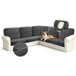 Arfntevss Sectional Couch Covers L Shape 5 Seat Couch Cushion Covers Fitted Stretch Corner Sectional Sofa Cover for Dog 11-Piece Soft U Shaped Furniture Protector (5 Seat 6 Back Cushion, Dark Gray)