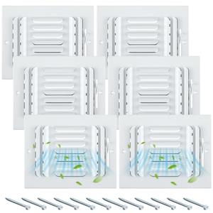 Datanly 4 Pcs 8 x 4 Inch Interior Size Air Ceiling Vent Covers White 3 Way Sidewall Wall Ceiling Register Air Conditioner Vent Cover Solid Steel HVAC Cover for Home, Bathroom, Office, Toilet