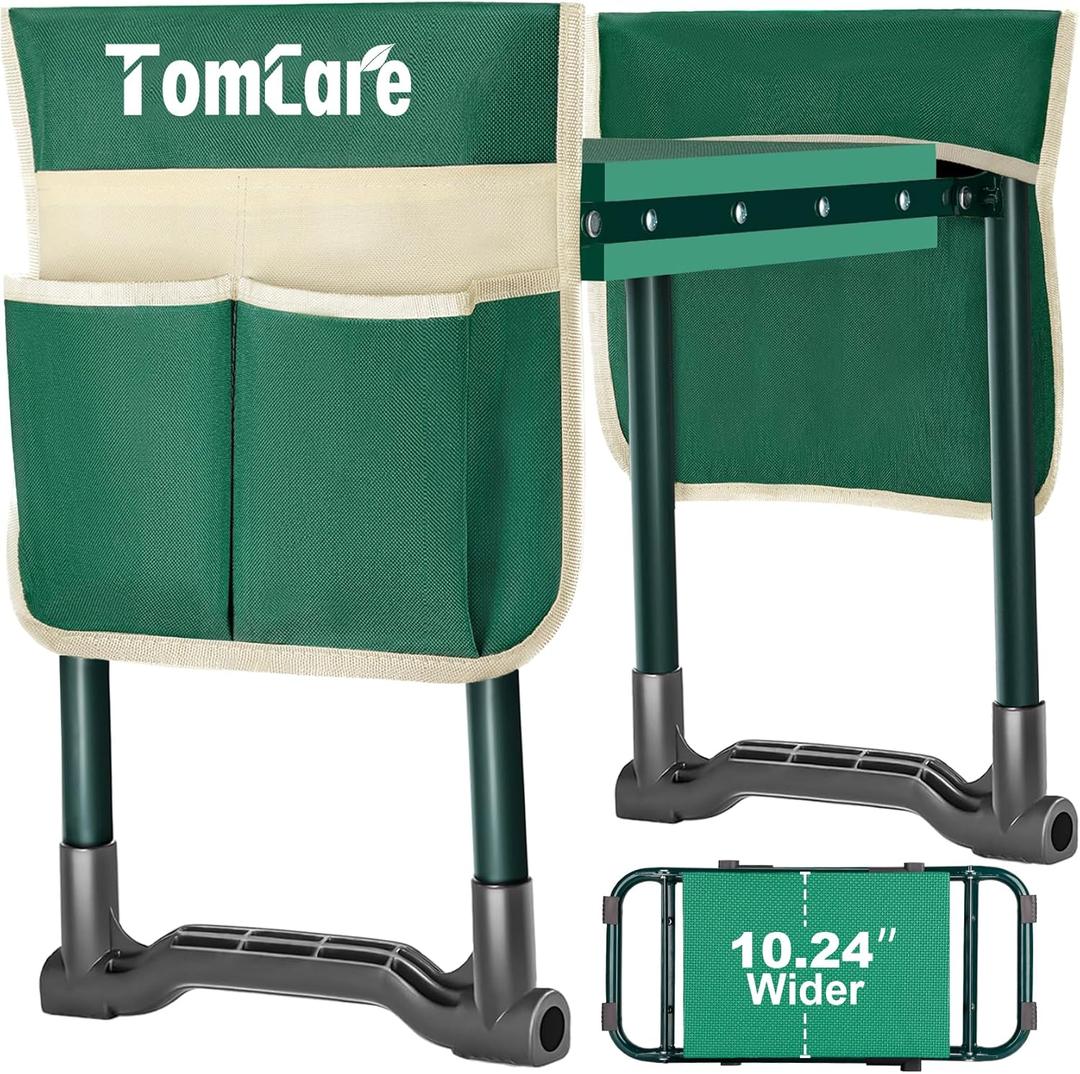 TomCare Garden Kneeler and Seat 10.24 Wide Kneeling Pad Garden Bench with 2 Tool Pouches Heavy Duty Stable Gardening Stool Tools Foldable Gardening Gifts for Women Men Seniors Gardeners, Green