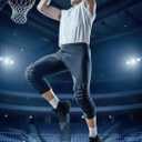Men Basketball Leggings with Knee Pads, 3/4 Padded Compression Pants with Cup Pocket (Black, L)