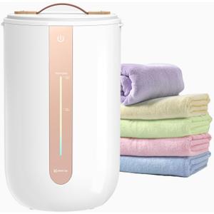 Keenray Towel Warmer for Bathroom, Towel Warmer Bucket with Heating Progress Bar, Fragrance Disc Holder, Leather Handle, Auto Shut-Off Towel Bucket Fits Up to Two 40" x 70" Towels, Bathrobe, Blankets (18L, White/Champagne Gold)