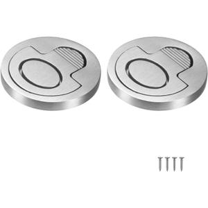 2-Pack Stainless Steel Flush Ring Pull, 2.56 x 1.18 Inch Recessed Handle with Screws for Barn/Pocket/Closet Door, Round Boat Deck Hatch Latch