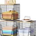 SWTYMIKI 3PCS Closet Organizers and Storage - Stackable Closet Basket with Wood Top Shelf, Clothes Storage Shelves, Clothes Drawer Bins for Wardrobe, Bedroom, Entryway, Black
