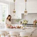 Vintage Brass Pendant Light for Kitchen Island Textured Glass Hanging