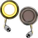 1157 Front LED Turn Signals Yellow Light White Ring Smoked Lens 2 Inch Bullet Compatible with Harley Davidson Softail Touring Dyna Fat Boy Sportster Road King Electra Glide