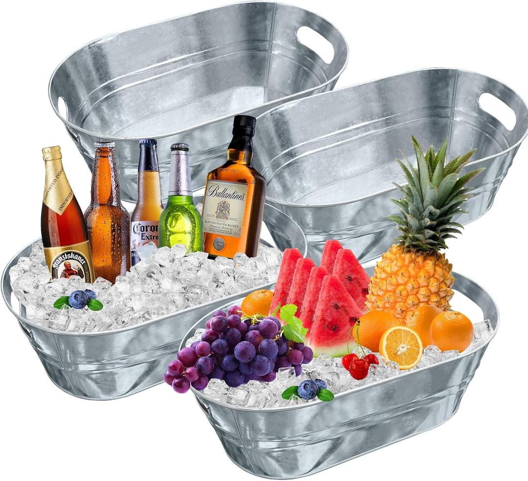 3 PCS 3 Gallon Galvanized Tub Champagne Bucket with Carry Beer Drink Storage Cooler Metal Beverage Ice Tub Galvanized Ice Buckets for Parties and Cocktail Bar Mimosa Supplies, 15.8 X 9 X 6.2 Inches