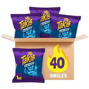 Takis Blue Heat 40 pc / 1 oz Multipack, Hot Chili Pepper Flavored Extreme Spicy Rolled Tortilla Chips, Best By Apr, 2025
