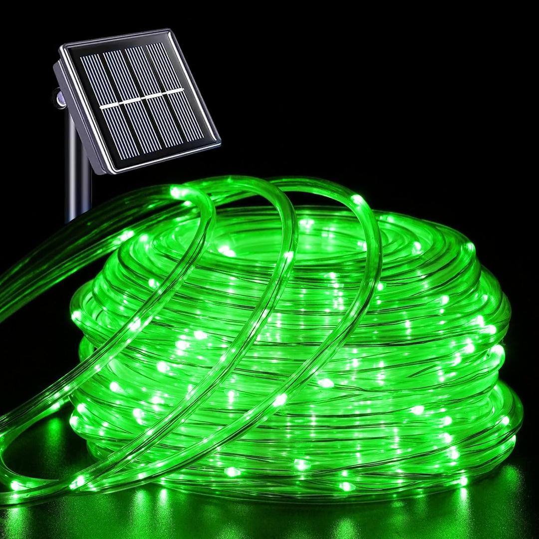 YEGUO Solar Rope Lights Outdoor Waterproof, 66ft 200 LED Green String Lights, 8 Modes Fairy Lights in Clear Thin Tube