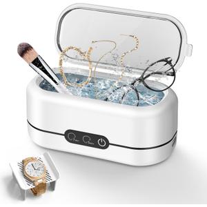 Miorcols Ultrasonic Jewelry Cleaner, 48KHz Portable Ultrasonic Cleaner Machine for Eyeglasses, Necklaces,Rings, Watch Strap, Makeup Brush, Dual Cleaning Modes-Pure White