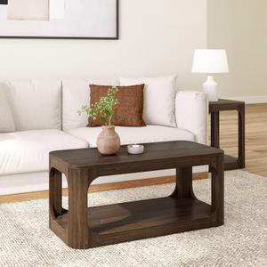 Plank+Beam Small Forma Coffee Table, Solid Wood 40 Inch Modern Coffee Table with Shelf, Contemporary Center Table with Storage Space, Rectangle Tea Table with Storage, Walnut