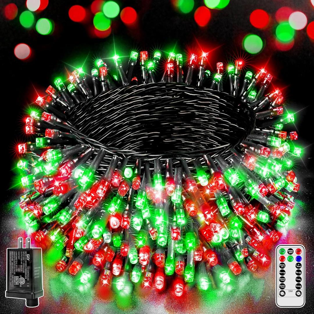 Bright Christmas 500 LED 164 FT Christmas Lights, Waterproof Outdoor String Lights with Remote and Timer, Christmas Tree Lights with 8 Modes Dimmable, Fairy Lights for Holiday Decor (Red and Green)