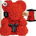 ROSERAIE DE PARIS Large 16 Inch Rose Bear Flower Bear Gift Set with Luxury Gift Box, Handmade Artificial Rose Teddy Bear, Valentine Gift for Her, Anniversary, Birthday