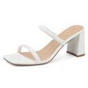 Avidirk Women's Square Open Toe Heeled Sandals Two Strap Mules Slip On Block Chunky Mid White Heels Sandals 8