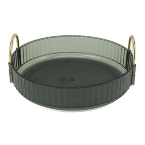 Round Storage Tray 360 Degree Rotating Clear Desktop Organizer Display Tray with Dual Handles for Bedroom Bathroom (Green)