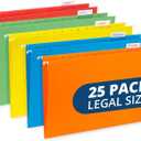 Blue Summit Legal Size Hanging File Folders, 25 Reinforced Hanging Files in Assorted Colors, Designed for Home and Office Color Coded File Organization, 25 per Box
