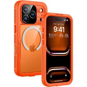 Lanhiem Magnetic for iPhone 17 Pro Max Case, IP68 Waterproof, Dustproof, Compatible with Magsafe, Built-in Screen Protector, Full Body, Heavy Duty, Rugged Phone Cover, 6.9 inch, Cosmic Orange