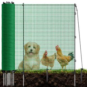 3x100FT Temporary Fence for Backyard,Temporary Fence with Post,Plastic Garden Fence with 18 Fiberglass Stake,Windbreak Rope,Ground Peg, Movable Roll Safe Fence Outdoor Animal Protect Chicken