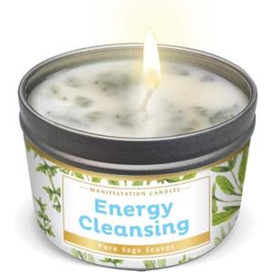 Magnificent 101 Long Lasting Pure Sage Candle for Manifestation & House Energy Cleansing | 6 Oz - 35 Hour Burn | All Natural Soy Wax Candle with Pure Sage Leaves | an Ideal Spiritual Gift