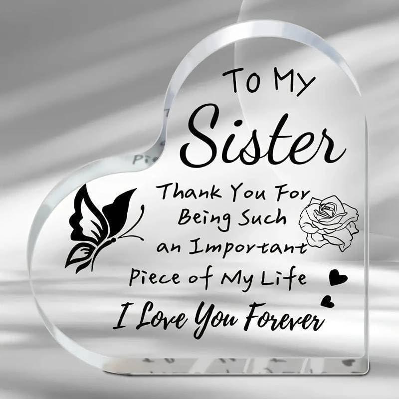 Acrylic Heart Sign Deck Standee Statue Presents Birthday Christmas Valentines Day Mothers Day Delicate Heart Gifts for Grandma Grandmother Mama Stepmom (Clear to Sister)