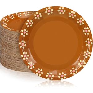 Yungyan 100 Pcs Pink Platos De Barro Mexicanos Paper Plates Cielito Lindo Party Decoration Barro Party Mexico Traditional Terracotta Flower Clay Pottery Dishes for Baby Shower Wedding Birthday (7'')