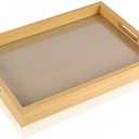 Rattan Rectangular Service Trays, Leather Surface Tray Food Drinks Tray,with Handles for Coffee Table, Breakfast, Dinner & Bar,Kitchen,Party（15.3×11.5×1.8inch）