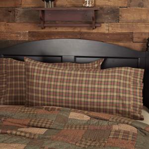 VHC Brands Crosswoods Plaid Cotton Primitive Bedding King Pillow Case Set of 2, Natural Tan