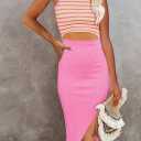 Pink Queen Women's Dresses Crew Neck Sleeveless Cutout Side Slit Bodycon Midi Party Dress (Pink, XL)