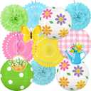 13PCS Spring Decor Paper Lanterns Fans Pom Poms Hanging Swirls Spring Party Hanging Decorations for Home Office Classroom Birthday Outdoor Indoor