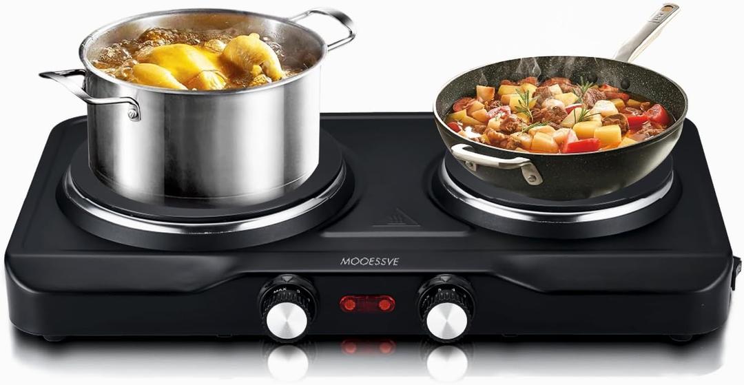 1800W Electric Hot Plate for Cooking, Double Burner with 7.2"&6.1" Aluminum Heating Plate, Portable Cooking Stove, Adjustable Temperature Controls, Easy to Clean, Compatible for All Cookwares (Double)