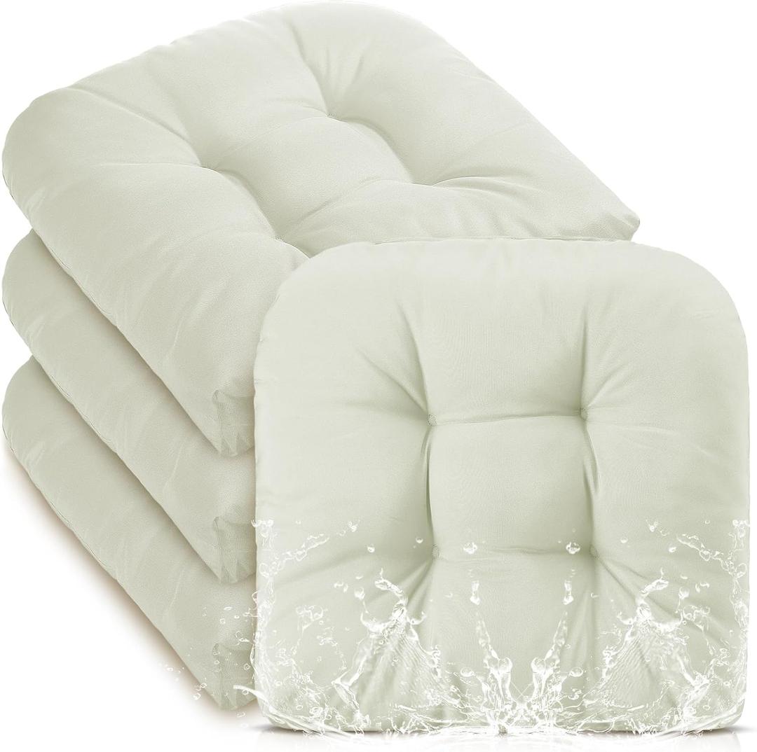 Barydat 4 Pcs Outdoor Chair Cushions 18.9 x 18.9 Inch Waterproof Sun Protection Patio Furniture Overstuffed Seat Cushion Chair Pad with Round Corner for Indoor(Cream)