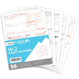 2025 W2 6 Part Tax Forms Kit, 50 Employee Kit of Laser Tax Forms Designed for QuickBooks and Accounting Software, 50 Pack