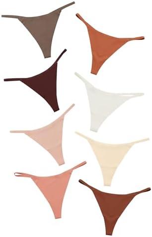 DEANGELMON Seamless G-string Thongs for Women - No Show Thong Underwear Low Rise Stretch Panties Workout 8 Pack, Size Medium